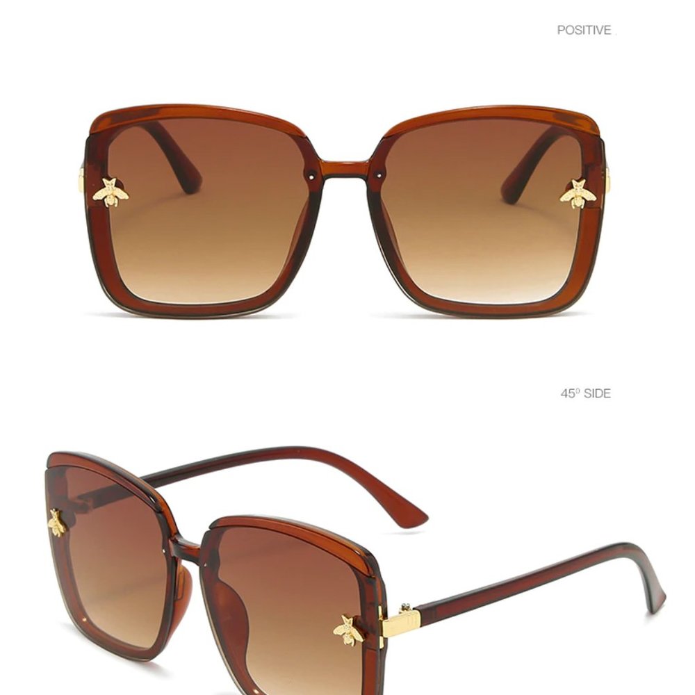 Large Brown Shades w/Gold Bee & Gold Trim - NWT